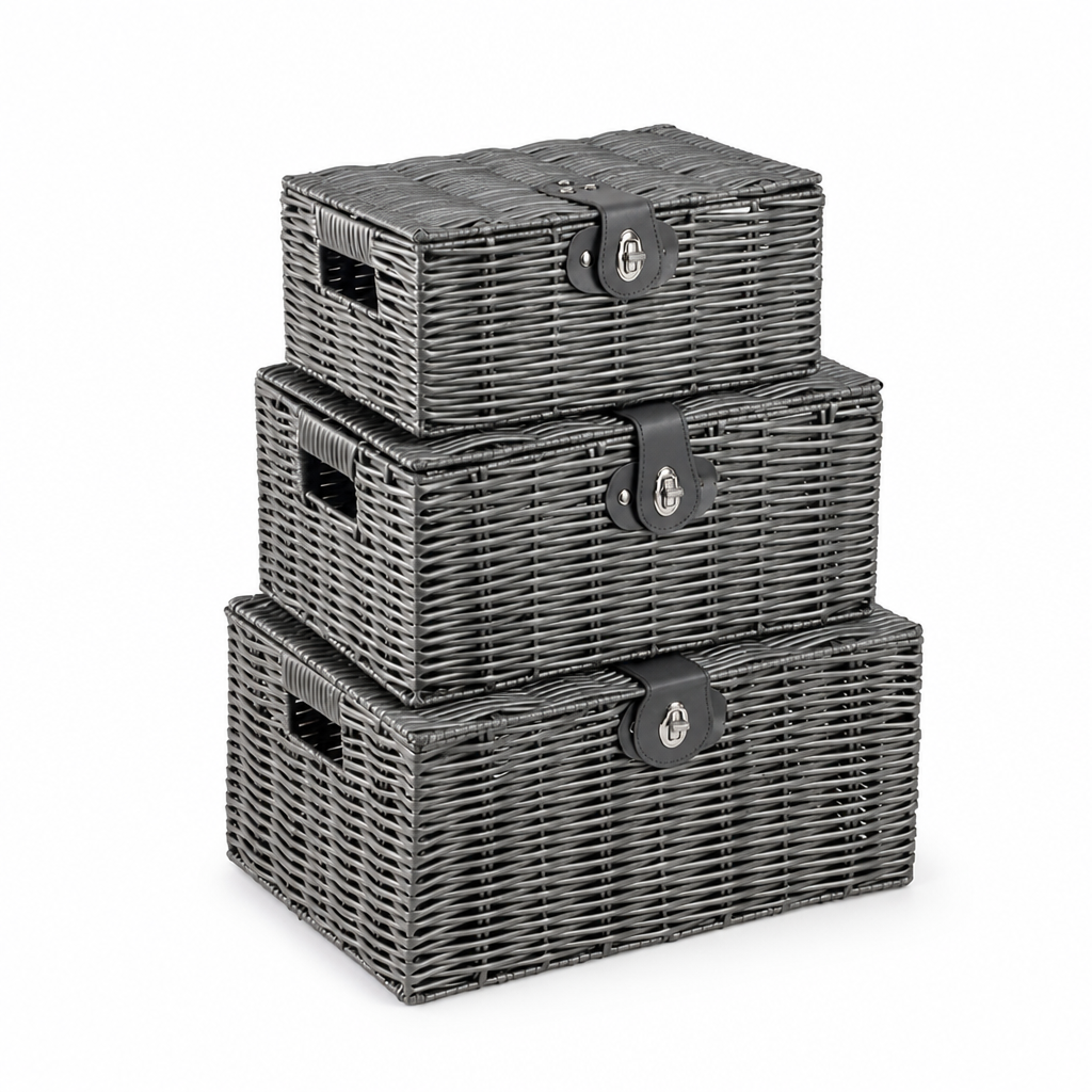 Stackable Woven Rattan Storage Basket with Handles
