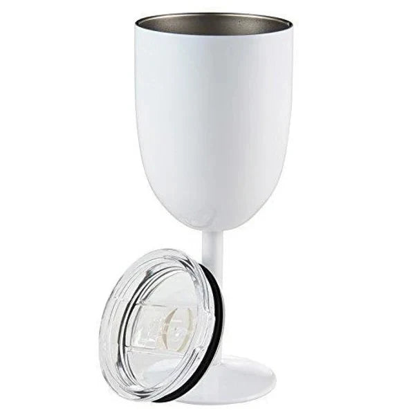 Stemmed Wine Goblet Double-Wall Stainless Steel Clear Gasket Lid