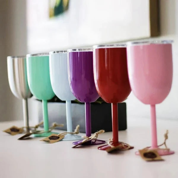 Stemmed Wine Goblet Double-Wall Stainless Steel Clear Gasket Lid