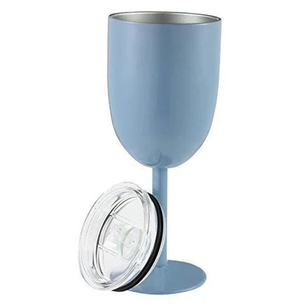 Stemmed Wine Goblet Double-Wall Stainless Steel Clear Gasket Lid
