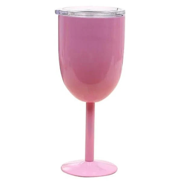 Stemmed Wine Goblet Double-Wall Stainless Steel Clear Gasket Lid