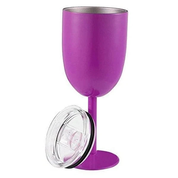 Stemmed Wine Goblet Double-Wall Stainless Steel Clear Gasket Lid