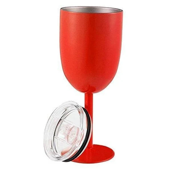 Stemmed Wine Goblet Double-Wall Stainless Steel Clear Gasket Lid