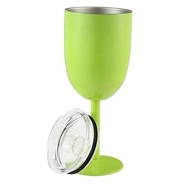 Stemmed Wine Goblet Double-Wall Stainless Steel Clear Gasket Lid