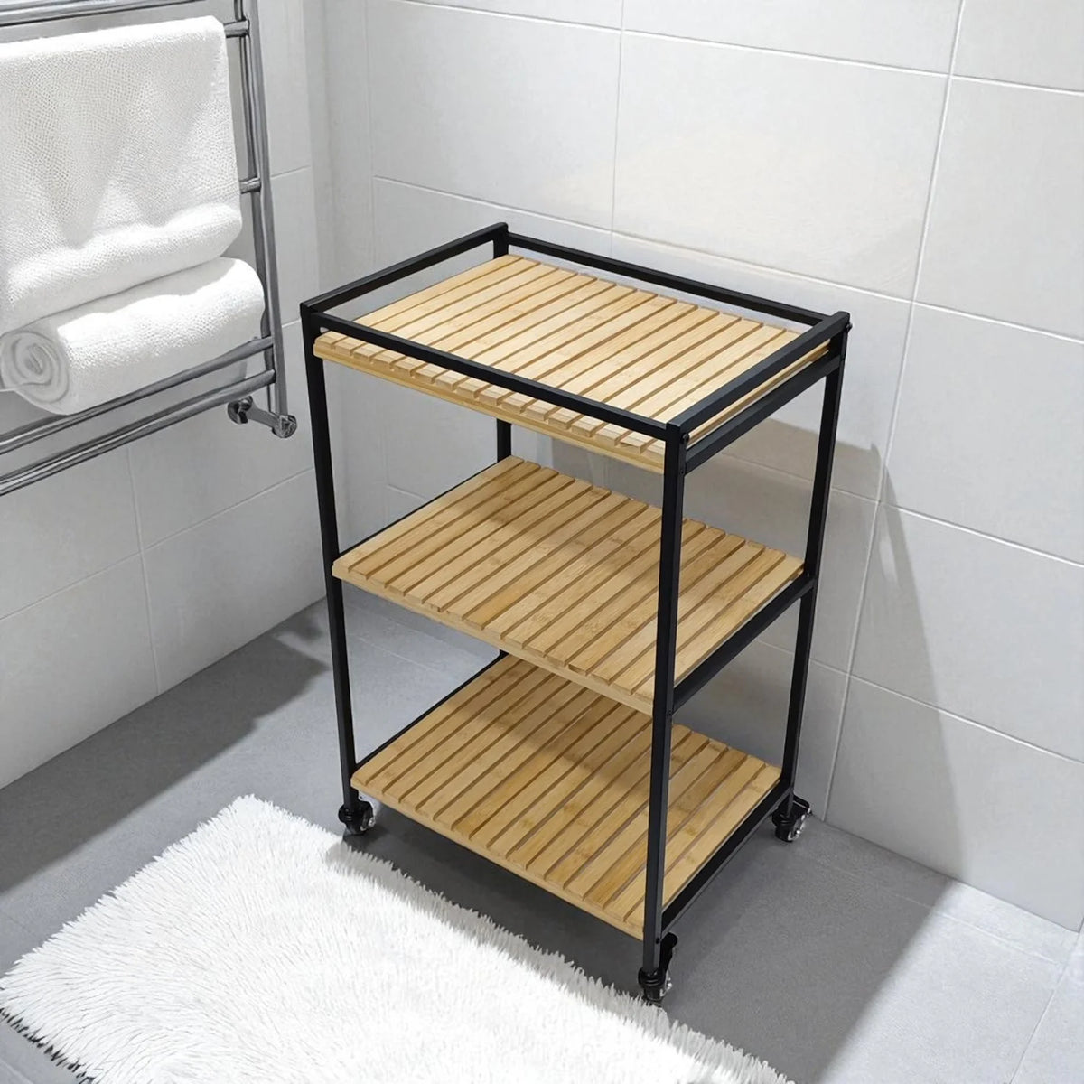 Storage Trolley 3-Tier Bamboo Slim Space-Saving