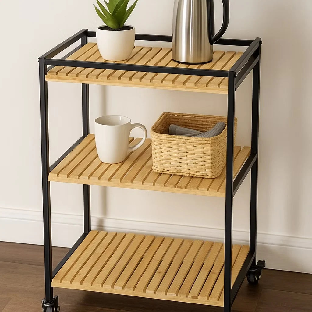 Storage Trolley 3-Tier Bamboo Slim Space-Saving
