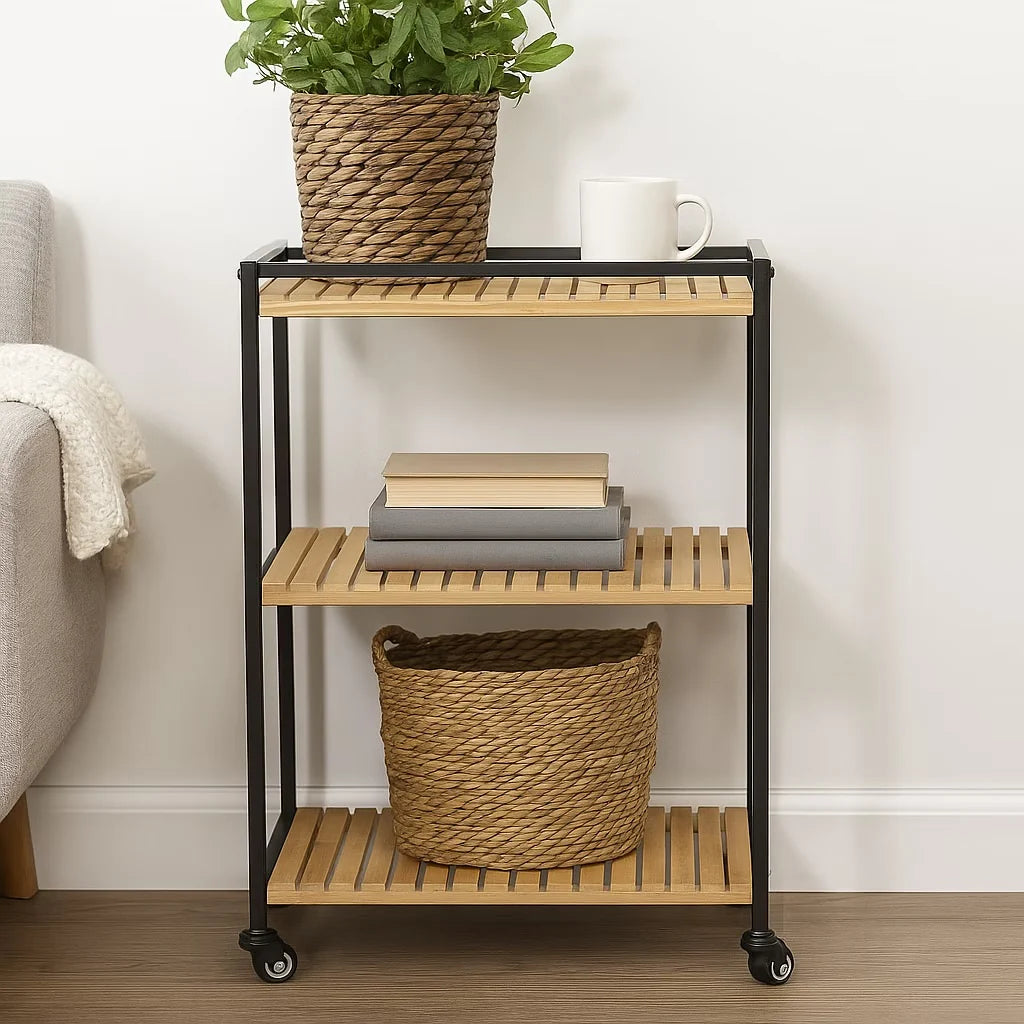 Storage Trolley 3-Tier Bamboo Slim Space-Saving