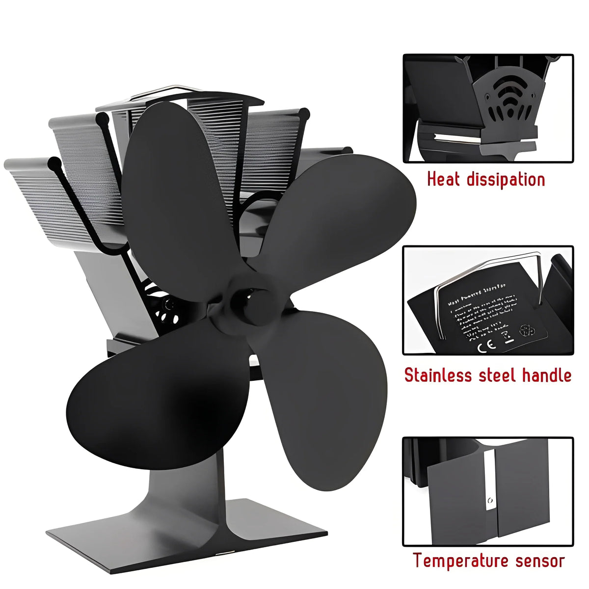 Stove Fan Heat-Powered Quiet Anodized Aluminum