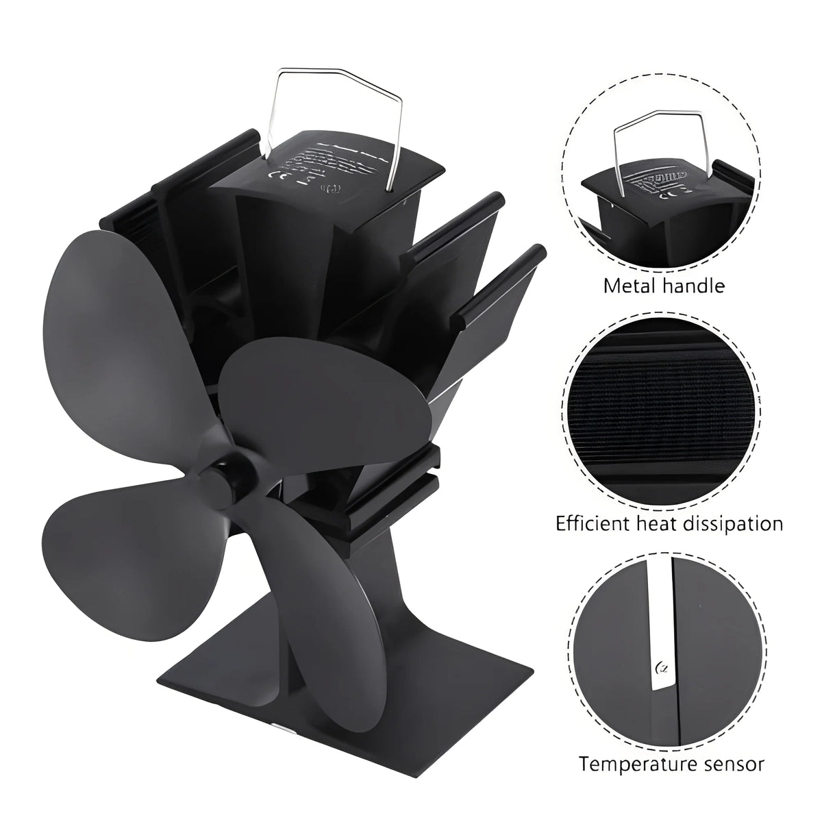 Stove Fan Heat-Powered Quiet Anodized Aluminum