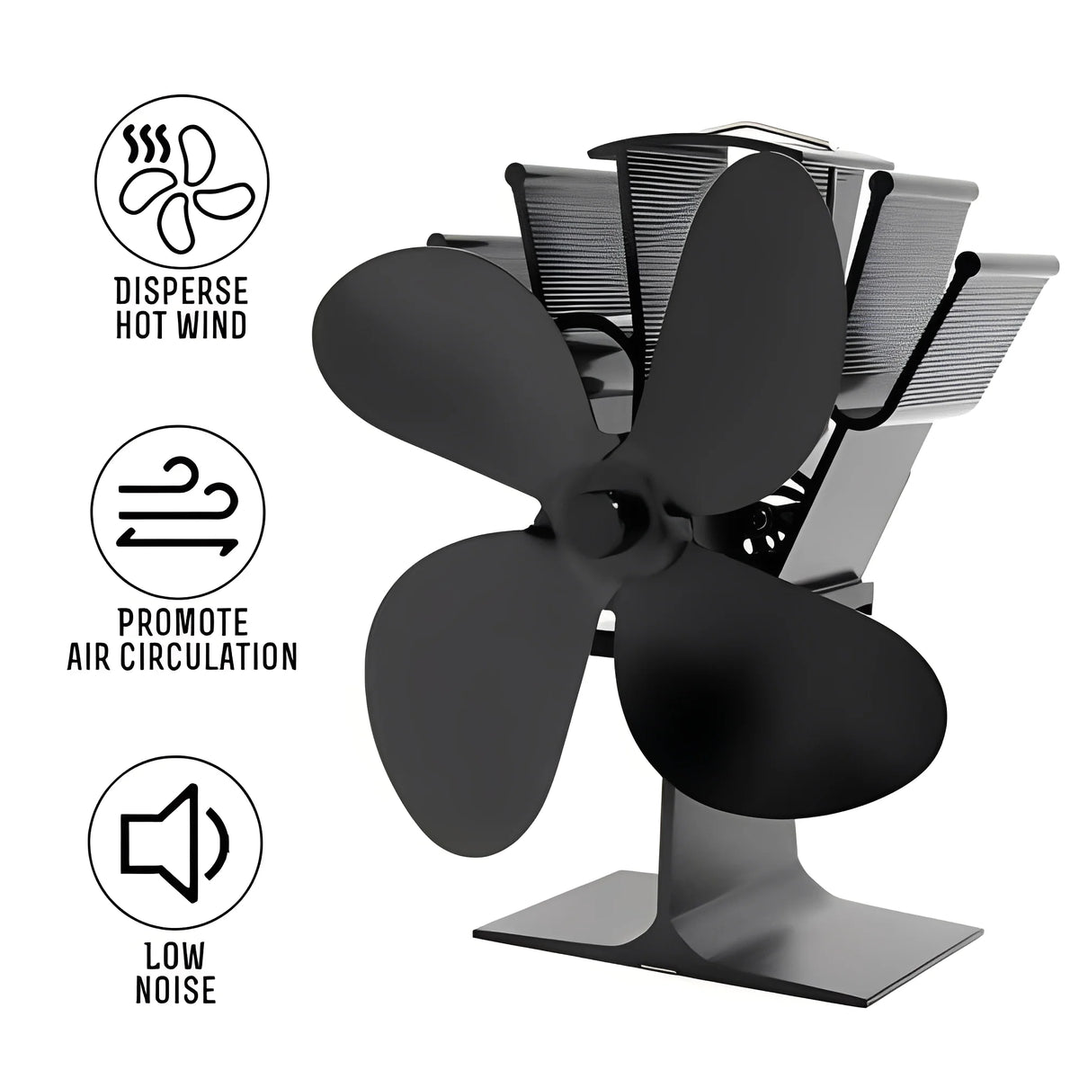 Stove Fan Heat-Powered Quiet Anodized Aluminum