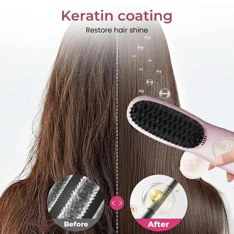 Straightening Brush Cordless Ceramic Teeth USB-C Rechargeable