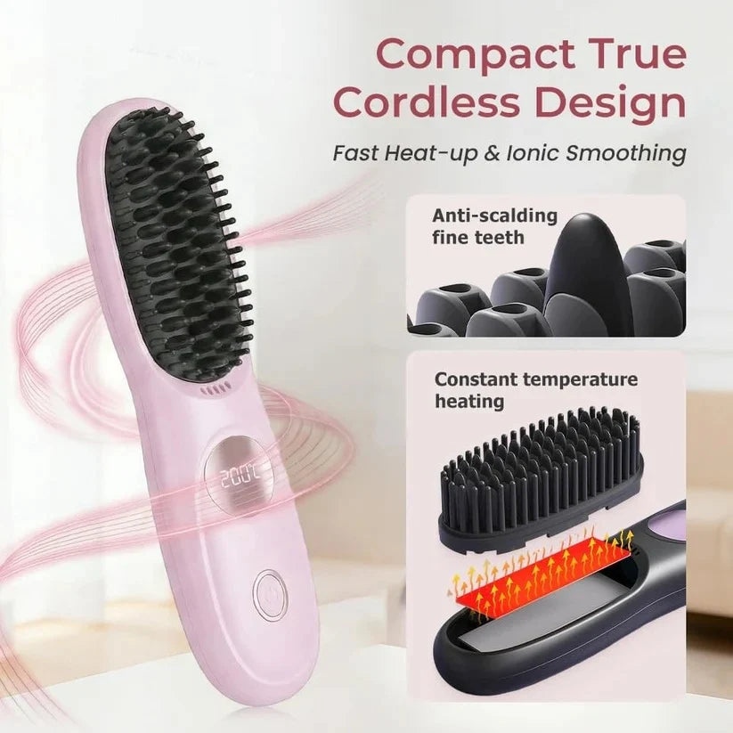 Straightening Brush Cordless Ceramic Teeth USB-C Rechargeable