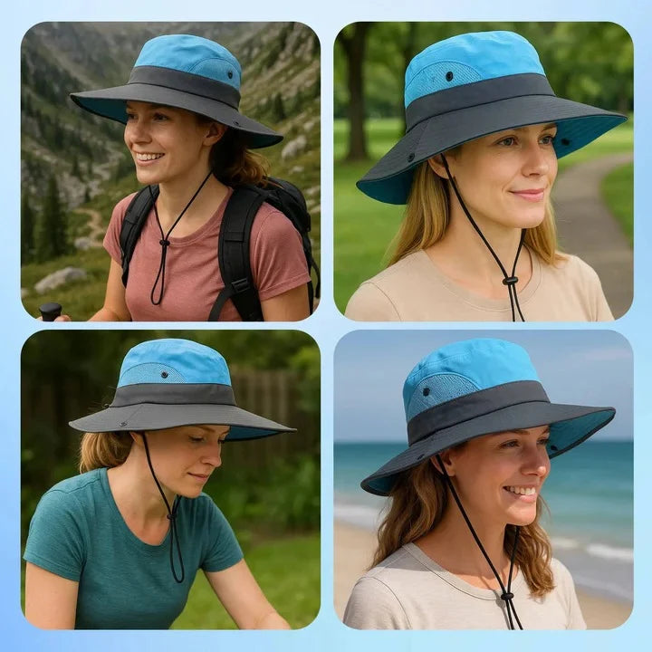 Sun Hat Foldable Polyester Adjustable Chin Strap & Ponytail Opening
