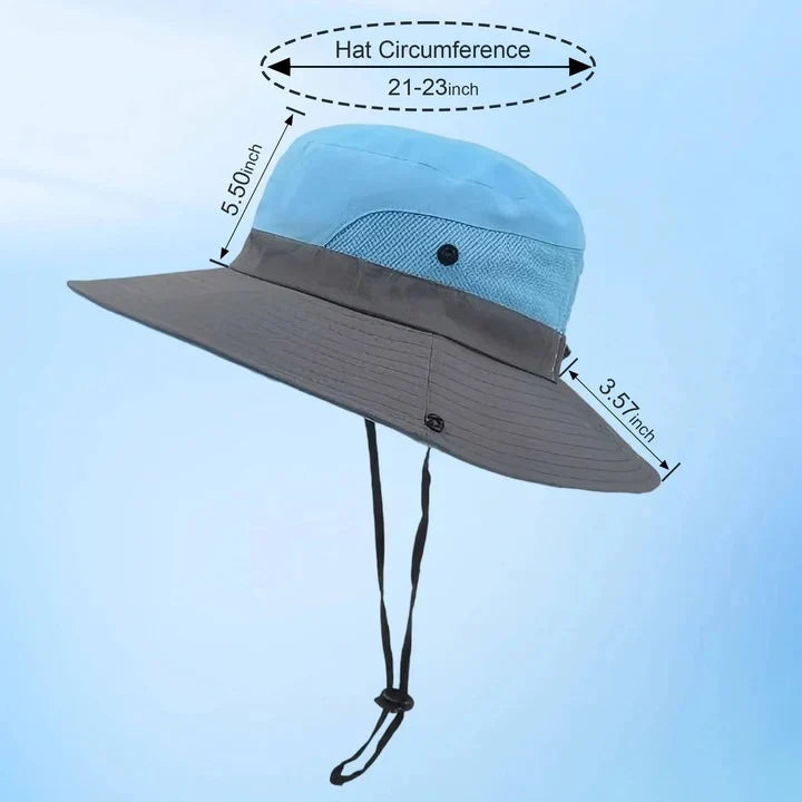 Sun Hat Foldable Polyester Adjustable Chin Strap & Ponytail Opening