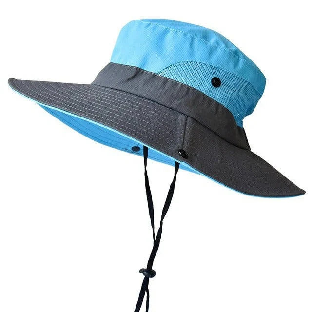 Sun Hat Foldable Polyester Adjustable Chin Strap & Ponytail Opening