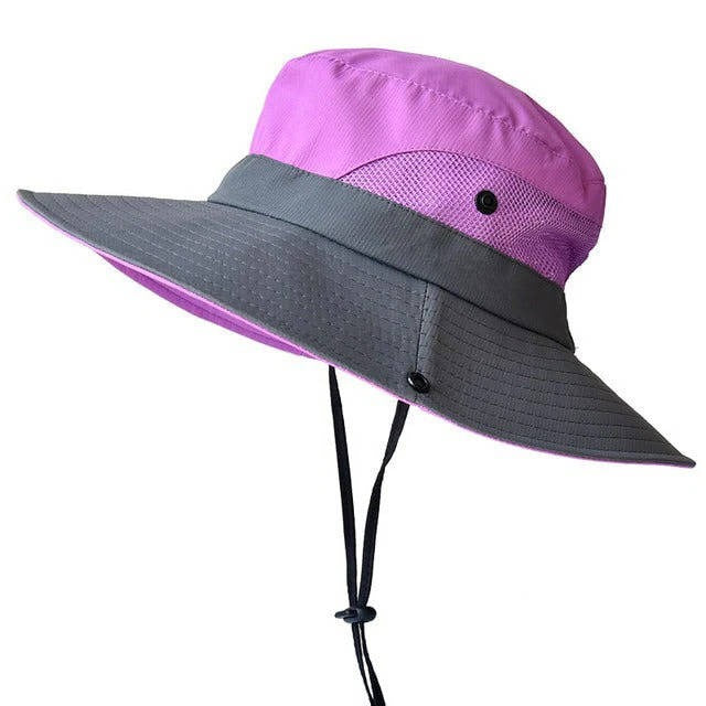 Sun Hat Foldable Polyester Adjustable Chin Strap & Ponytail Opening