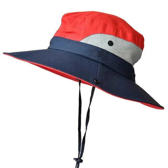 Sun Hat Foldable Polyester Adjustable Chin Strap & Ponytail Opening