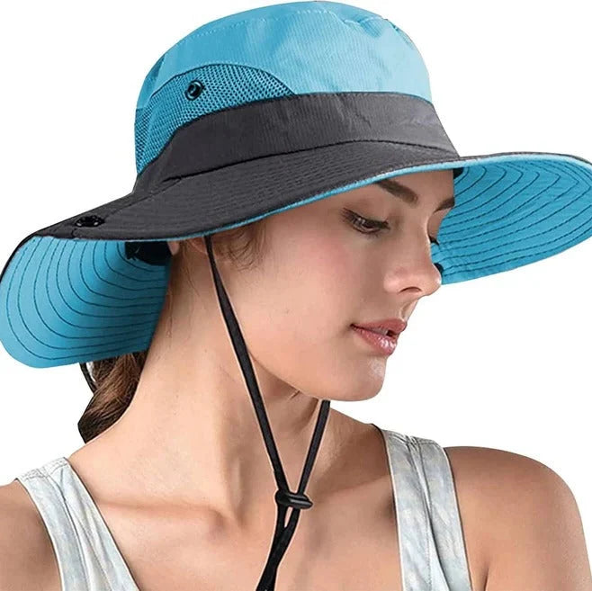 Sun Hat Foldable Polyester Adjustable Chin Strap & Ponytail Opening
