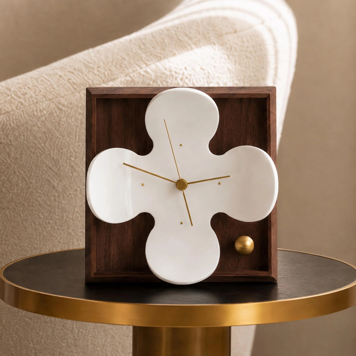 Table Clock Nordic Petal Black Walnut Silent Quartz