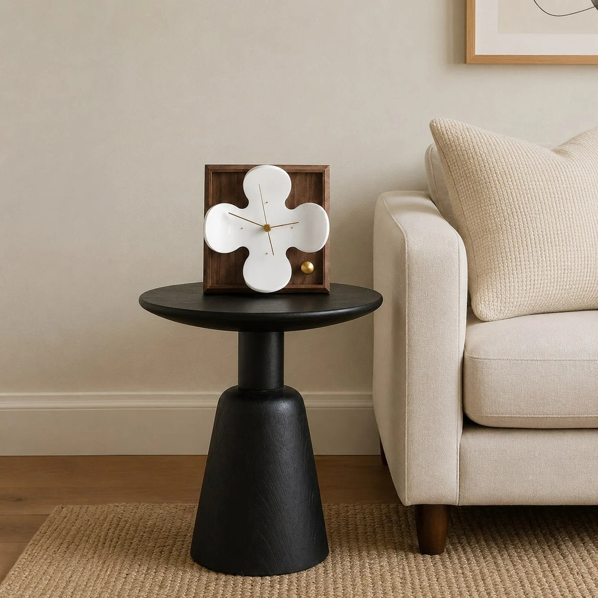 Table Clock Nordic Petal Black Walnut Silent Quartz