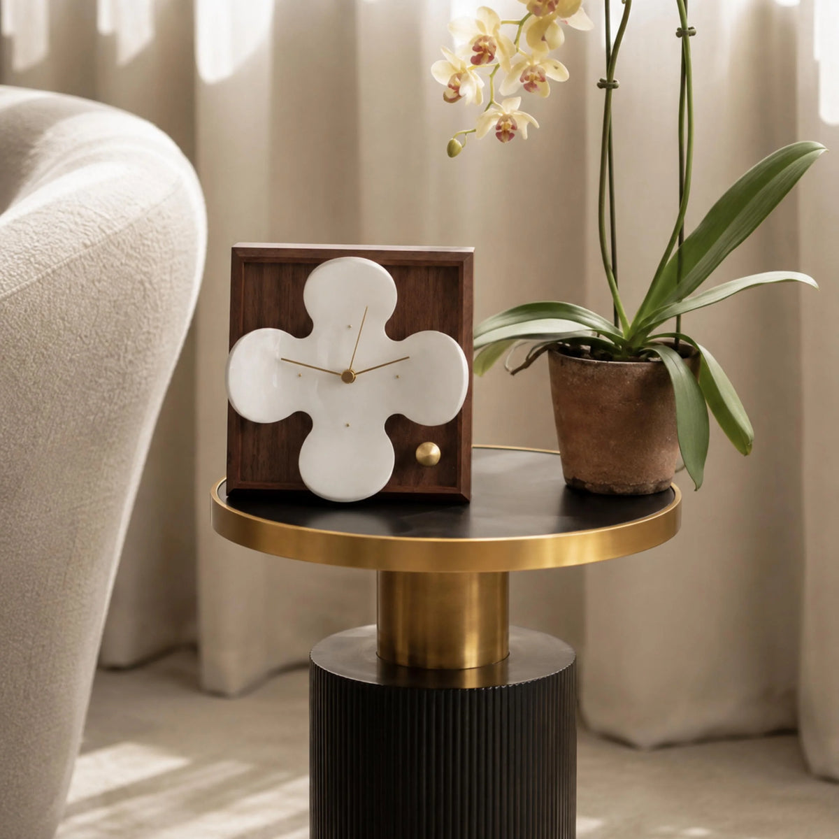 Table Clock Nordic Petal Black Walnut Silent Quartz