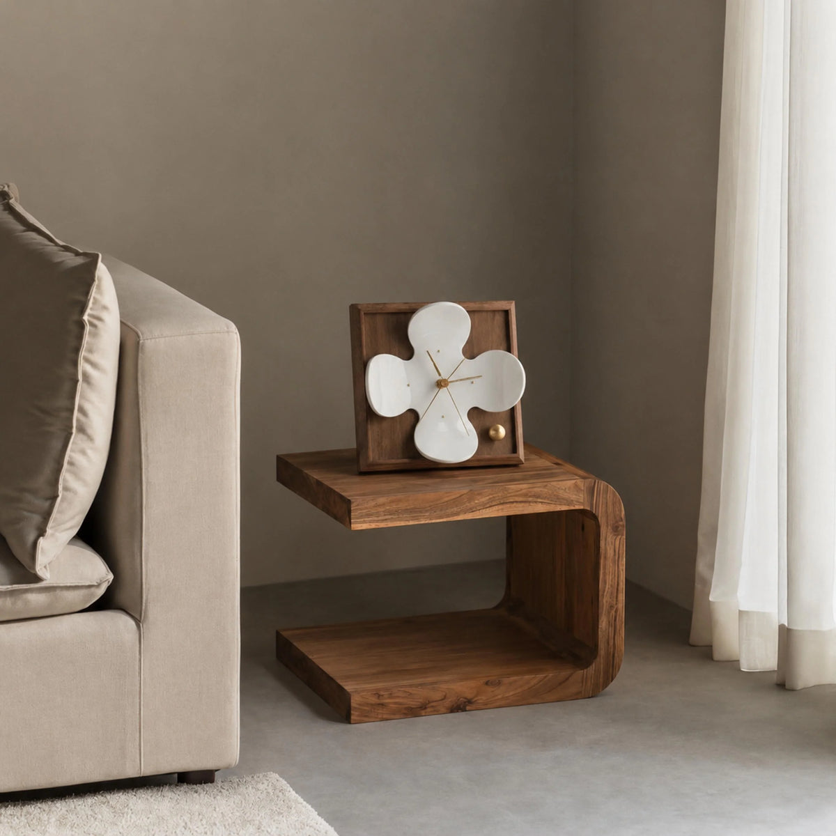 Table Clock Nordic Petal Black Walnut Silent Quartz