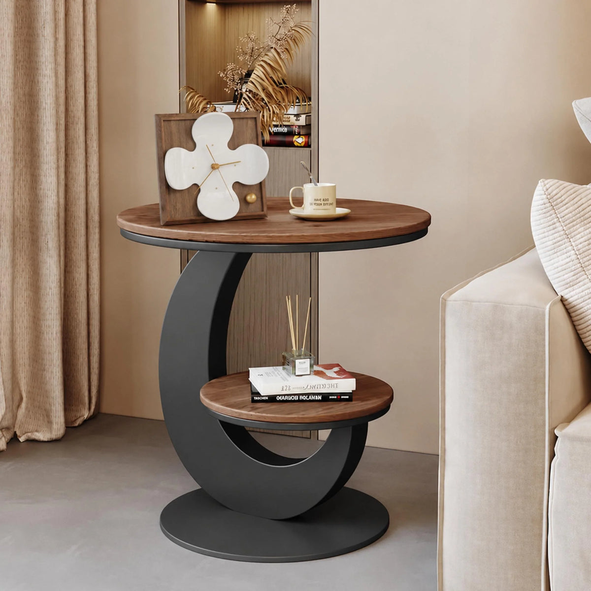 Table Clock Nordic Petal Black Walnut Silent Quartz