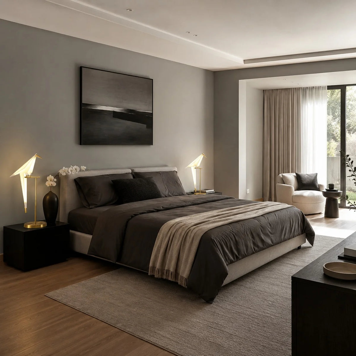 Table Lamp Adjustable Metal Base LED Paper Shade