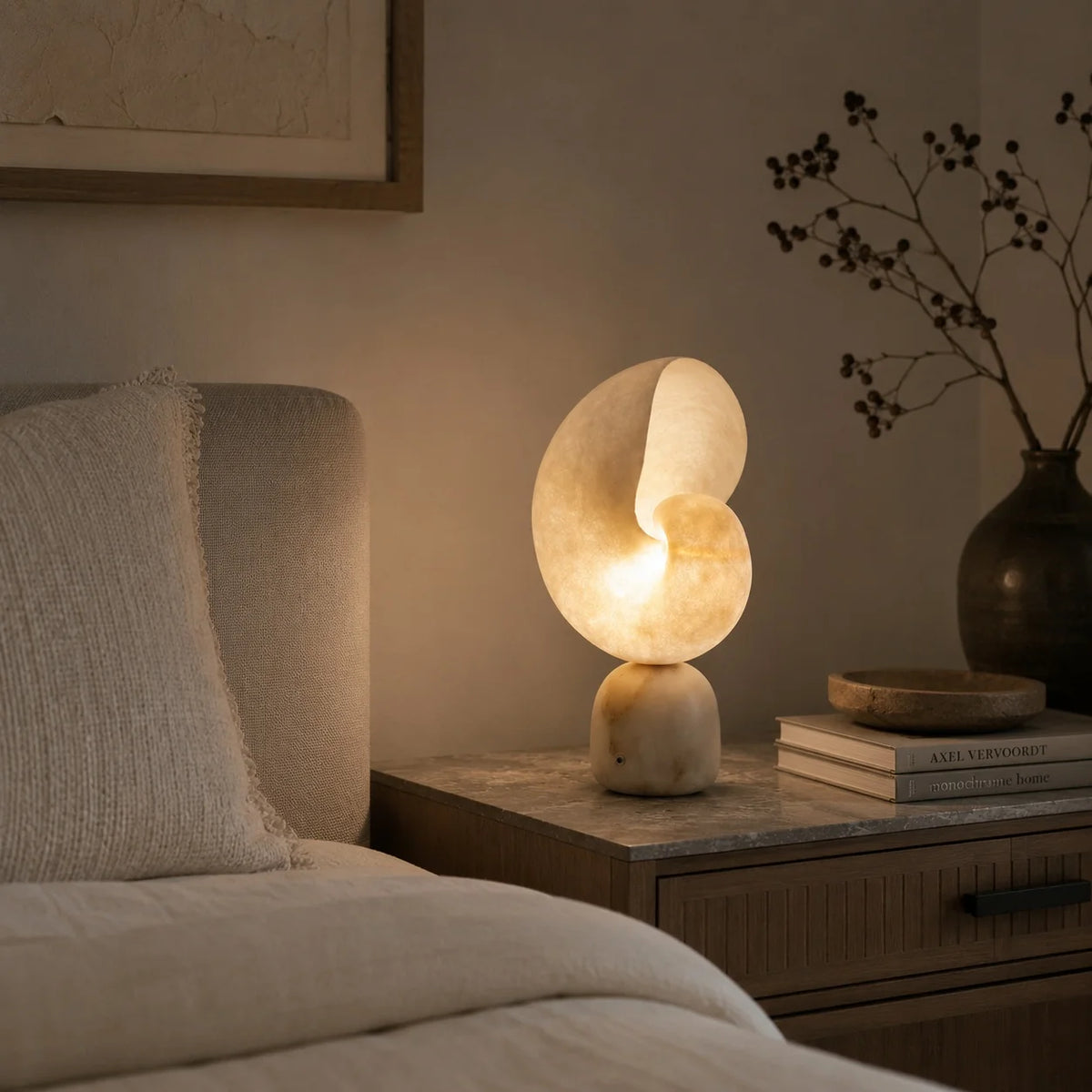 Table Lamp Alabaster Touch Dimmer & USB Charging
