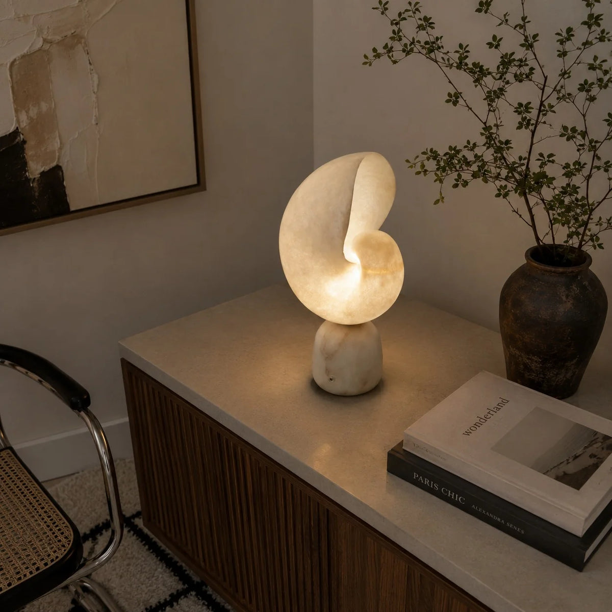 Table Lamp Alabaster Touch Dimmer & USB Charging
