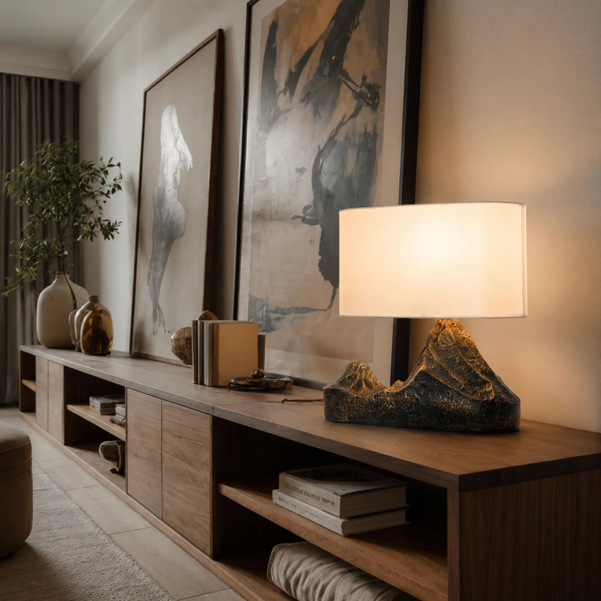 Table Lamp Bronze Resin Base LED Compatible