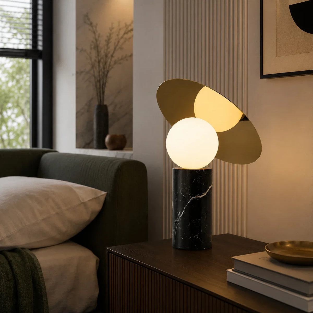 Table Lamp Rotating Shade Marble Base & Opaline Glass
