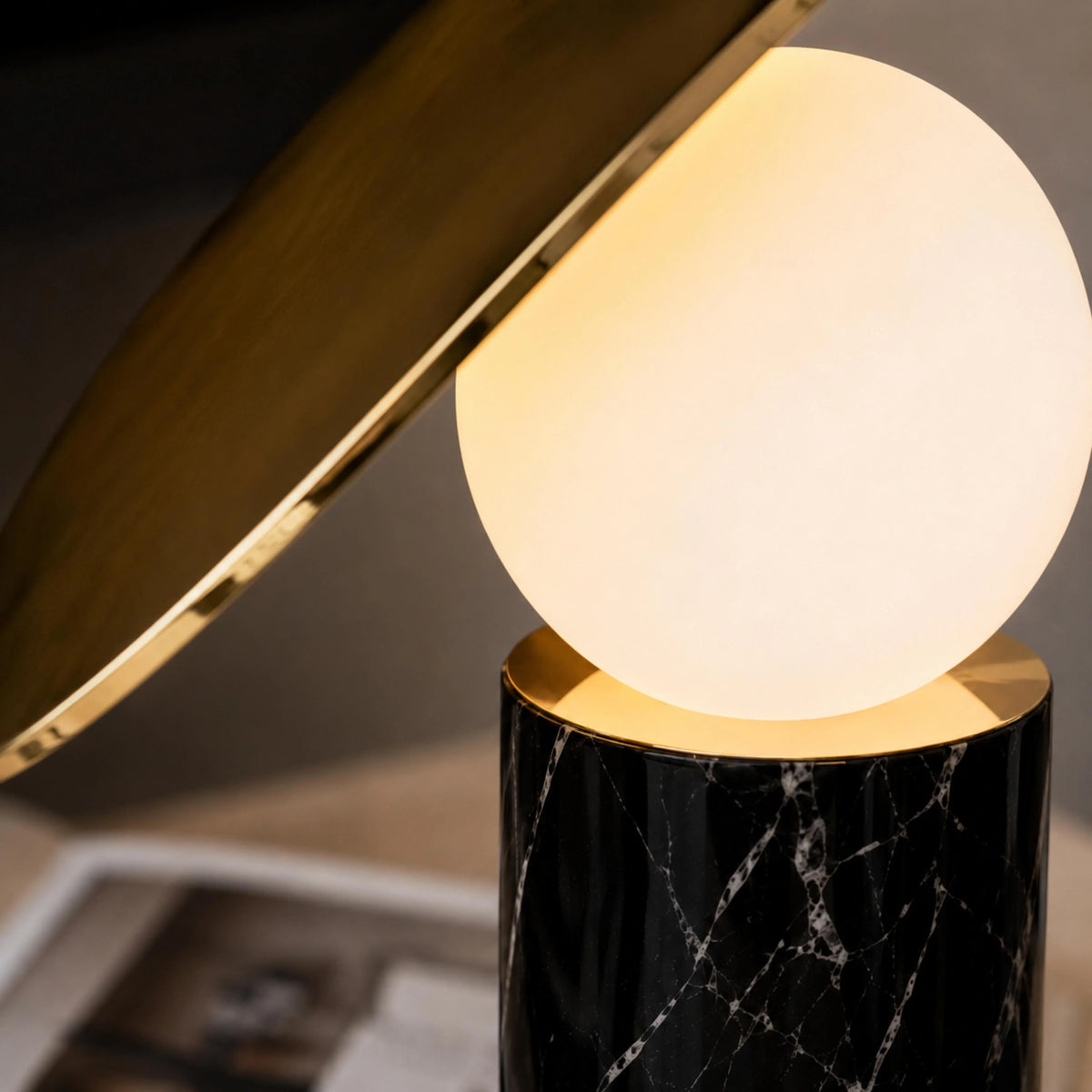 Table Lamp Rotating Shade Marble Base & Opaline Glass
