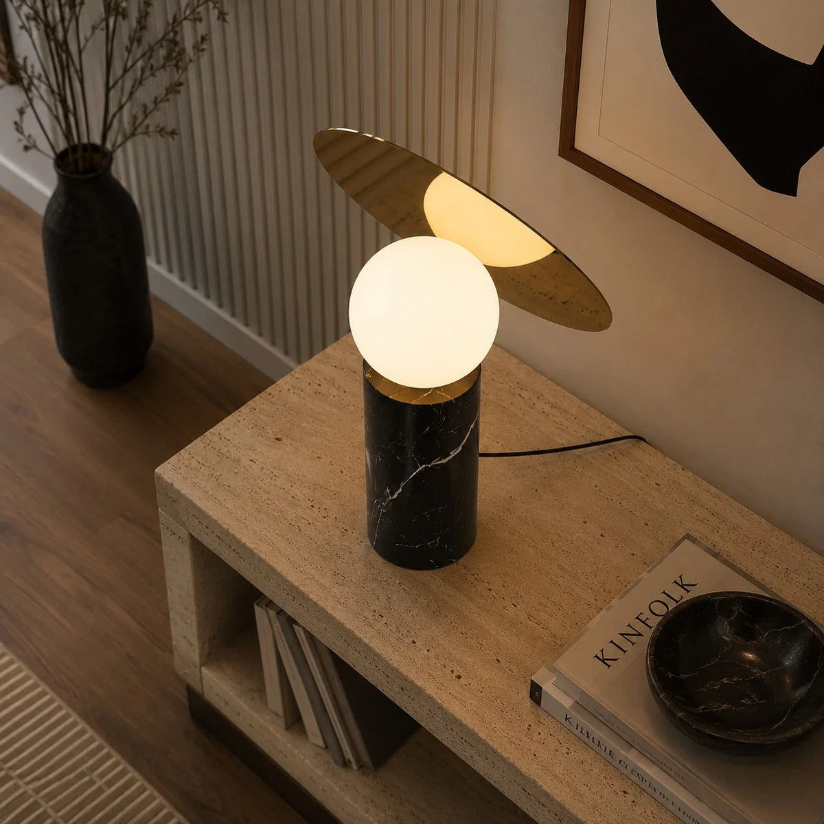 Table Lamp Rotating Shade Marble Base & Opaline Glass