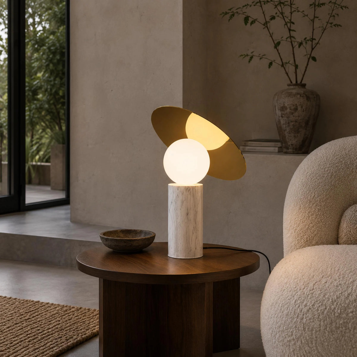 Table Lamp Rotating Shade Marble Base & Opaline Glass
