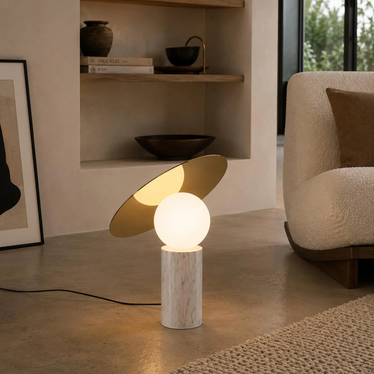 Table Lamp Rotating Shade Marble Base & Opaline Glass