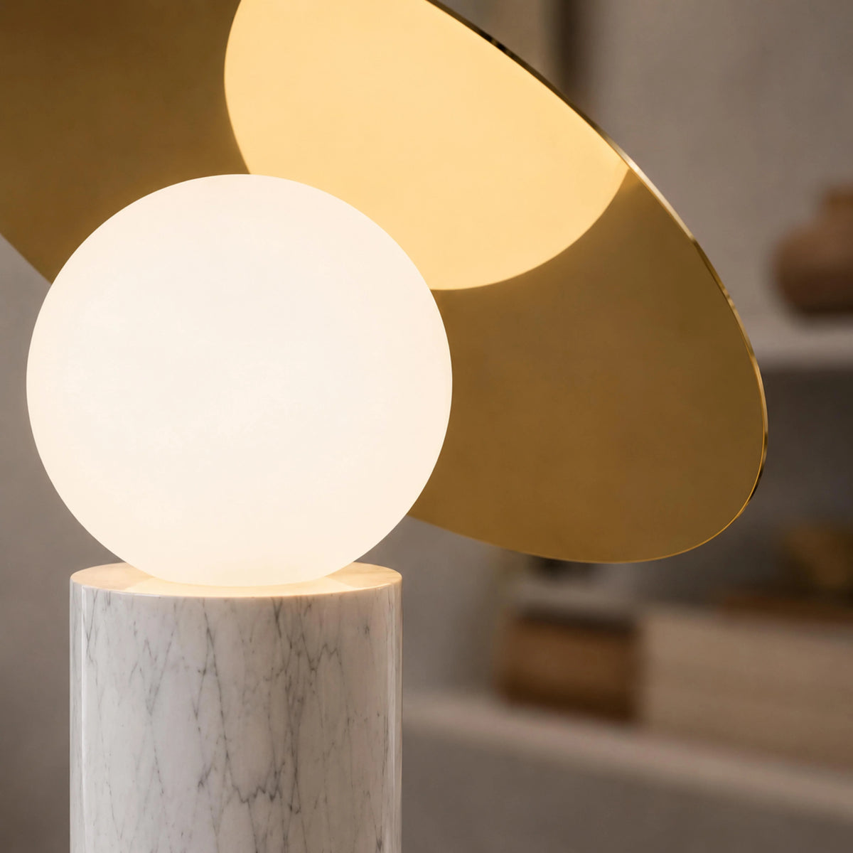 Table Lamp Rotating Shade Marble Base & Opaline Glass