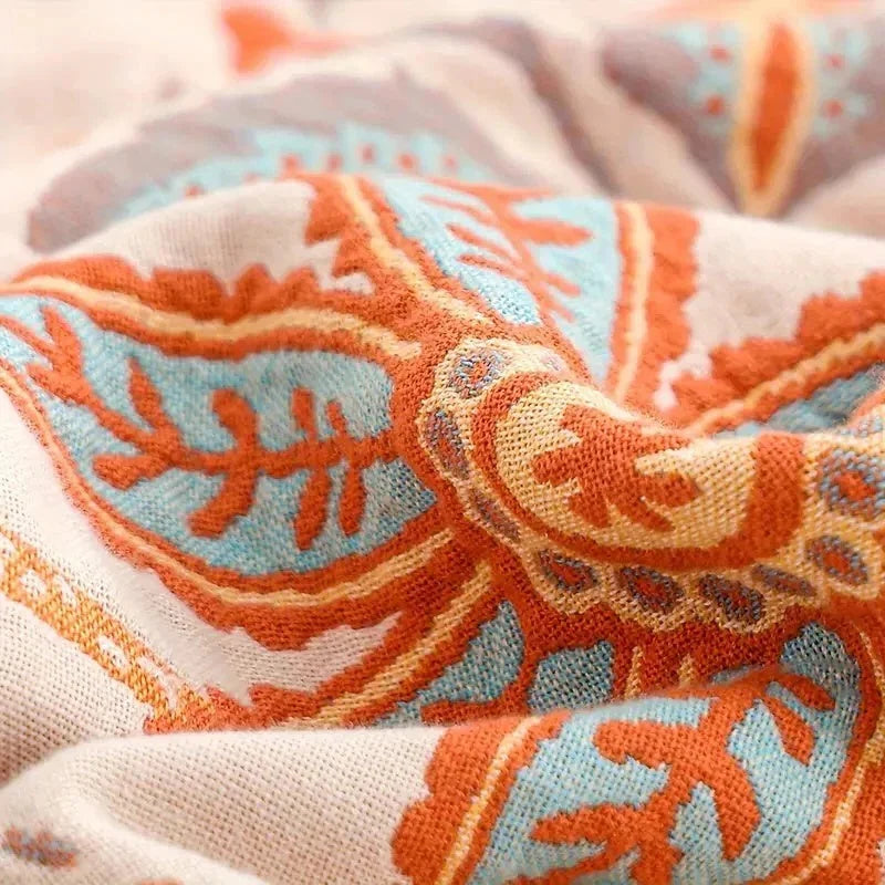 Throw Blanket Lightweight Woven Cotton Tasseled Fringe