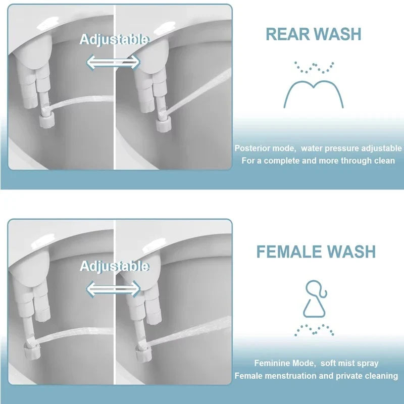 Toilet Bidet Attachment Dual Nozzle & Adjustable Pressure