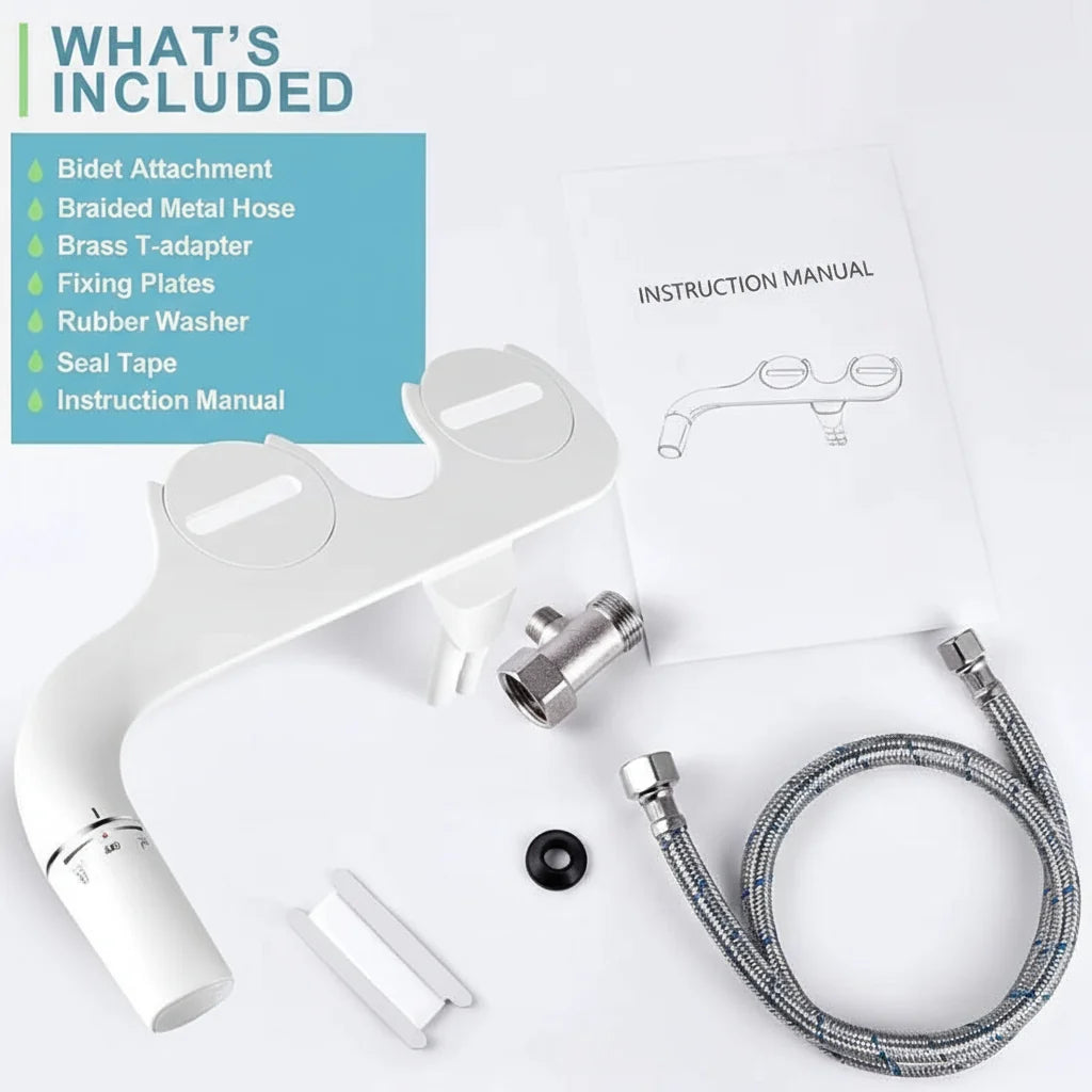 Toilet Bidet Attachment Dual Nozzle & Adjustable Pressure