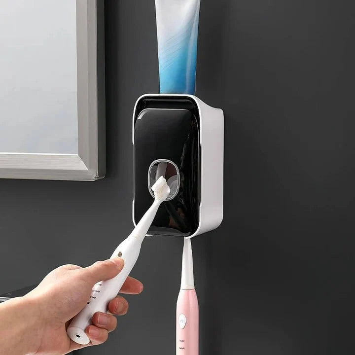 Toothpaste Dispenser One-Touch Adhesive Mount & Two-Brush Holder