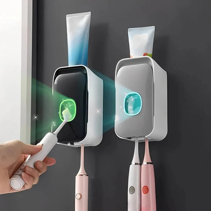 Toothpaste Dispenser One-Touch Adhesive Mount & Two-Brush Holder