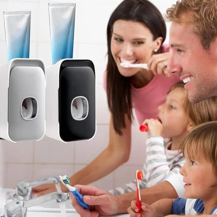 Toothpaste Dispenser One-Touch Adhesive Mount & Two-Brush Holder