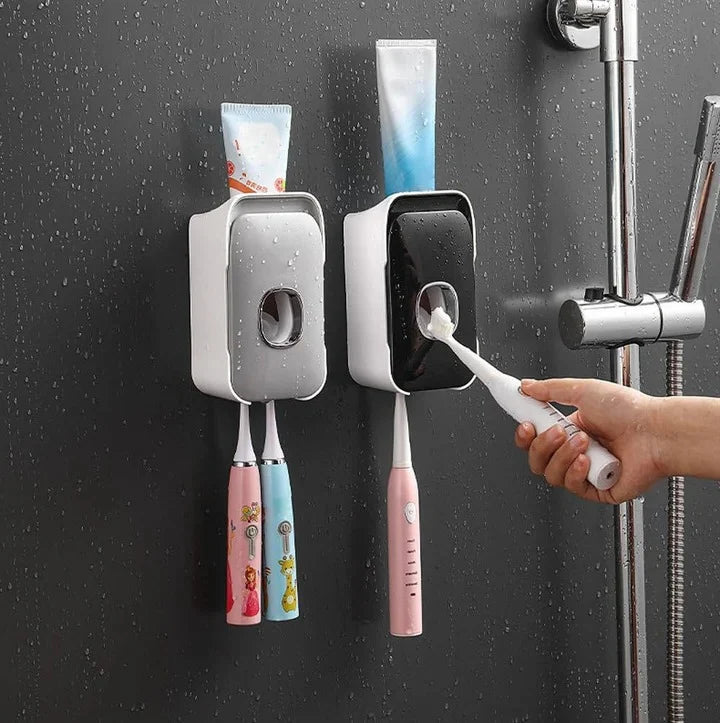 Toothpaste Dispenser One-Touch Adhesive Mount & Two-Brush Holder