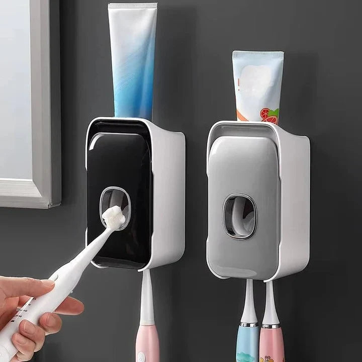 Toothpaste Dispenser One-Touch Adhesive Mount & Two-Brush Holder