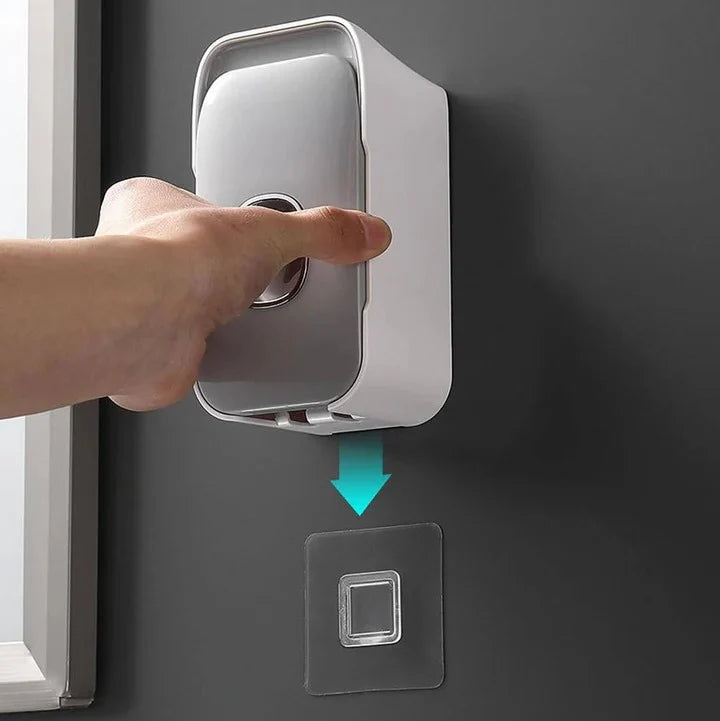 Toothpaste Dispenser One-Touch Adhesive Mount & Two-Brush Holder