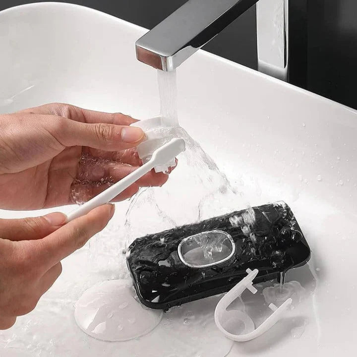 Toothpaste Dispenser One-Touch Adhesive Mount & Two-Brush Holder