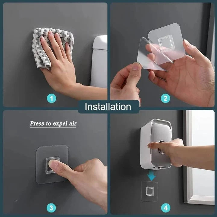 Toothpaste Dispenser One-Touch Adhesive Mount & Two-Brush Holder