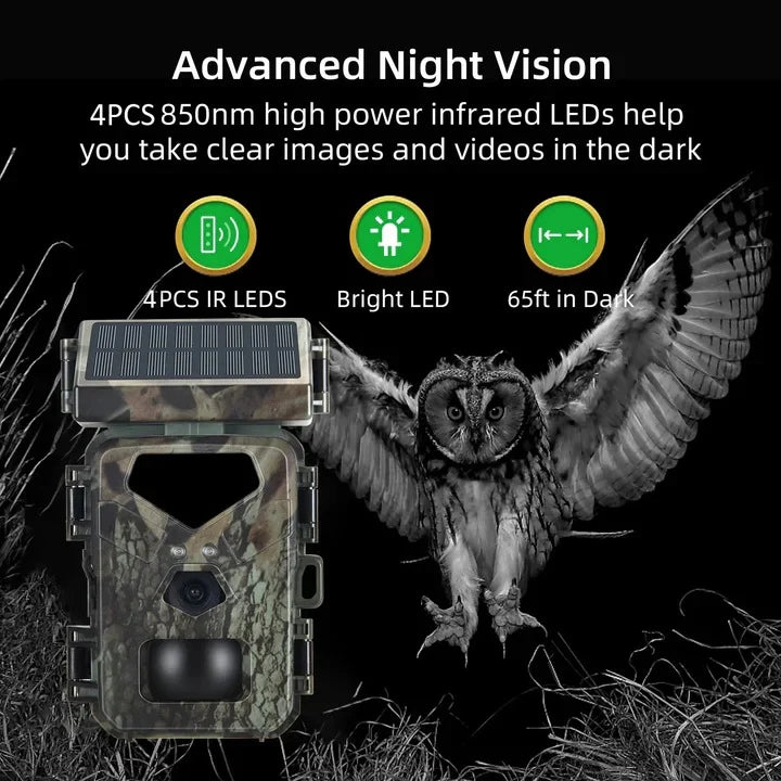 Trail Camera Solar-Powered 20MP IR Night Vision