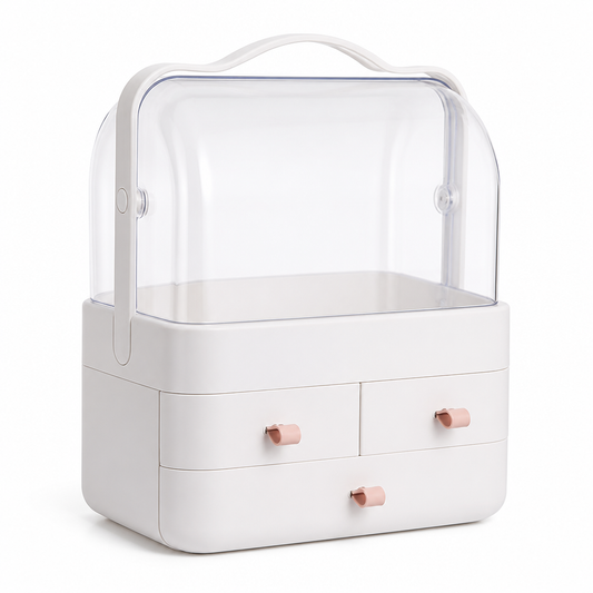 Transparent Top Cover Tiered Makeup Organizer Box (3-Drawer)